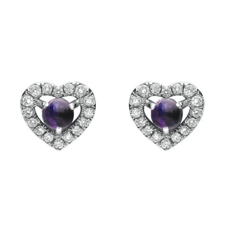 18ct White Gold Blue John and Diamond Heart Earrings