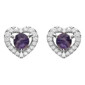 18ct White Gold Blue John and Diamond Heart Stud Earrings