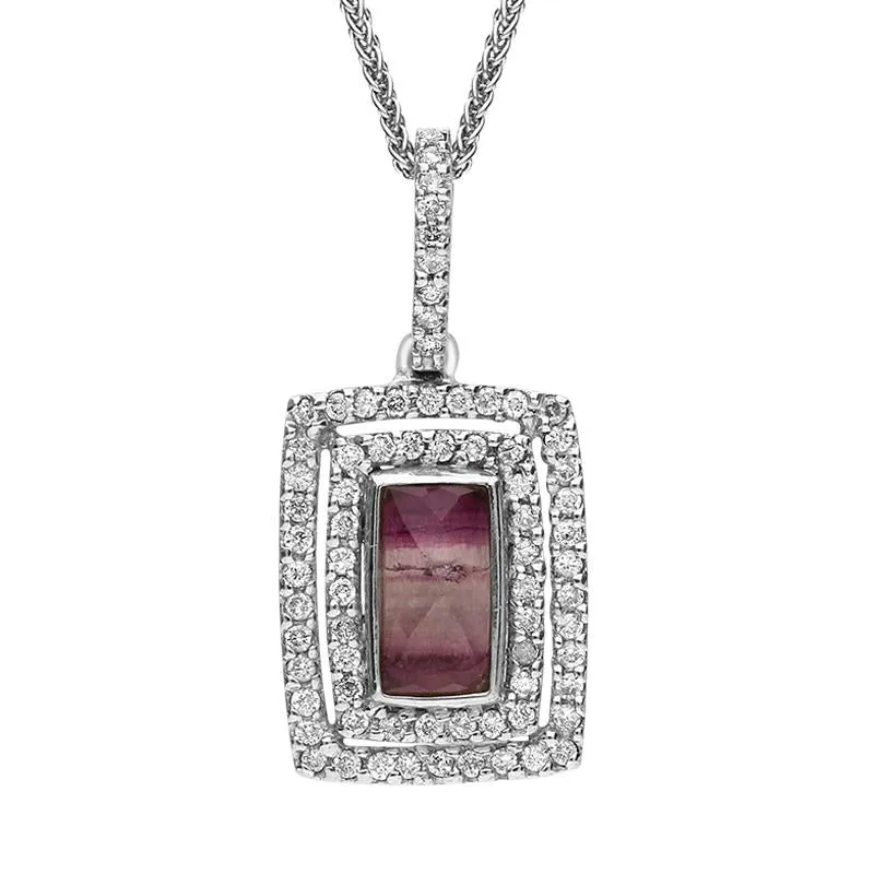 18ct White Gold Blue John and Diamond Oblong Necklace D