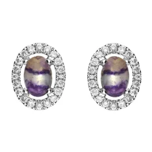 18ct White Gold  Blue John and Diamond Oval Stud Earrings