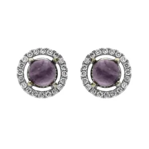 18ct White Gold Blue John and Diamond Round Stud Earrings