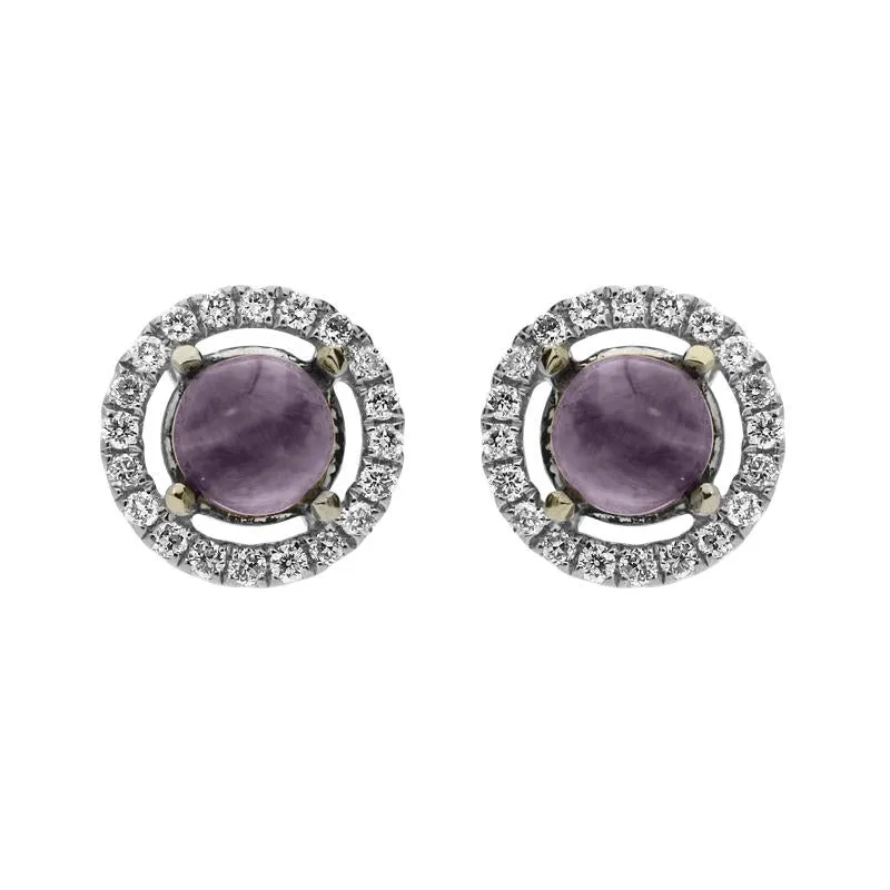 18ct White Gold Blue John and Diamond Round Stud Earrings