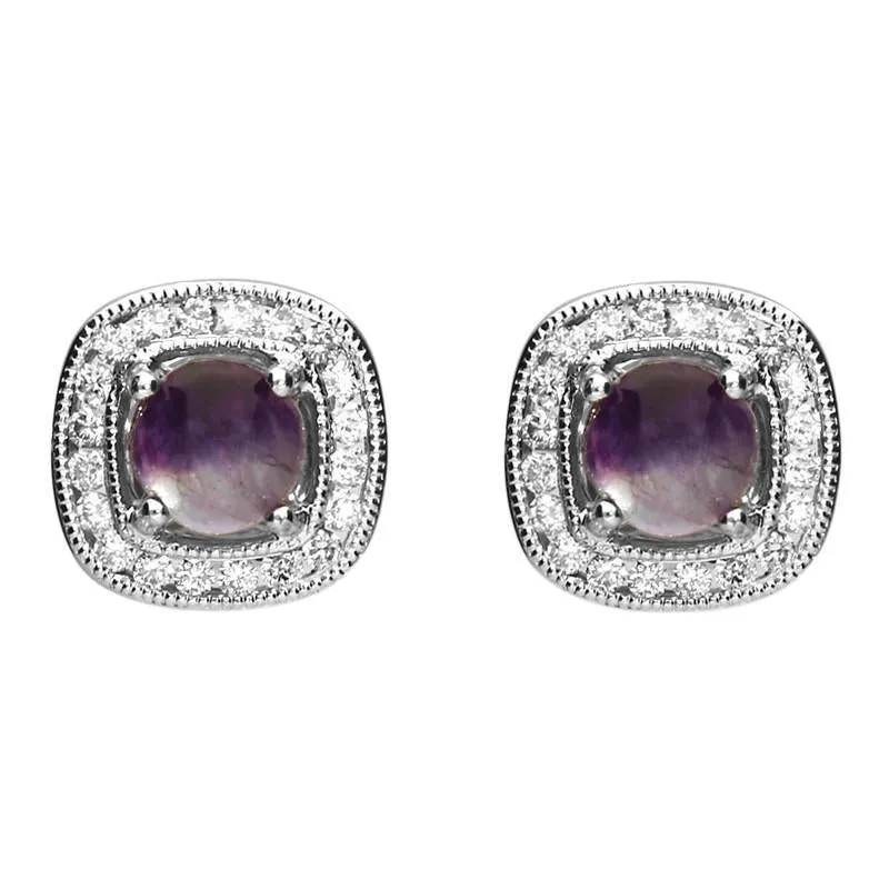 18ct White Gold Blue John and Diamond Stud Earrings