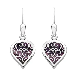 18ct White Gold Blue John Flore Filigree Heart Drop Earrings