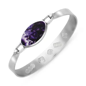 18ct White Gold Blue John Hallmark Wide Oval Bangle