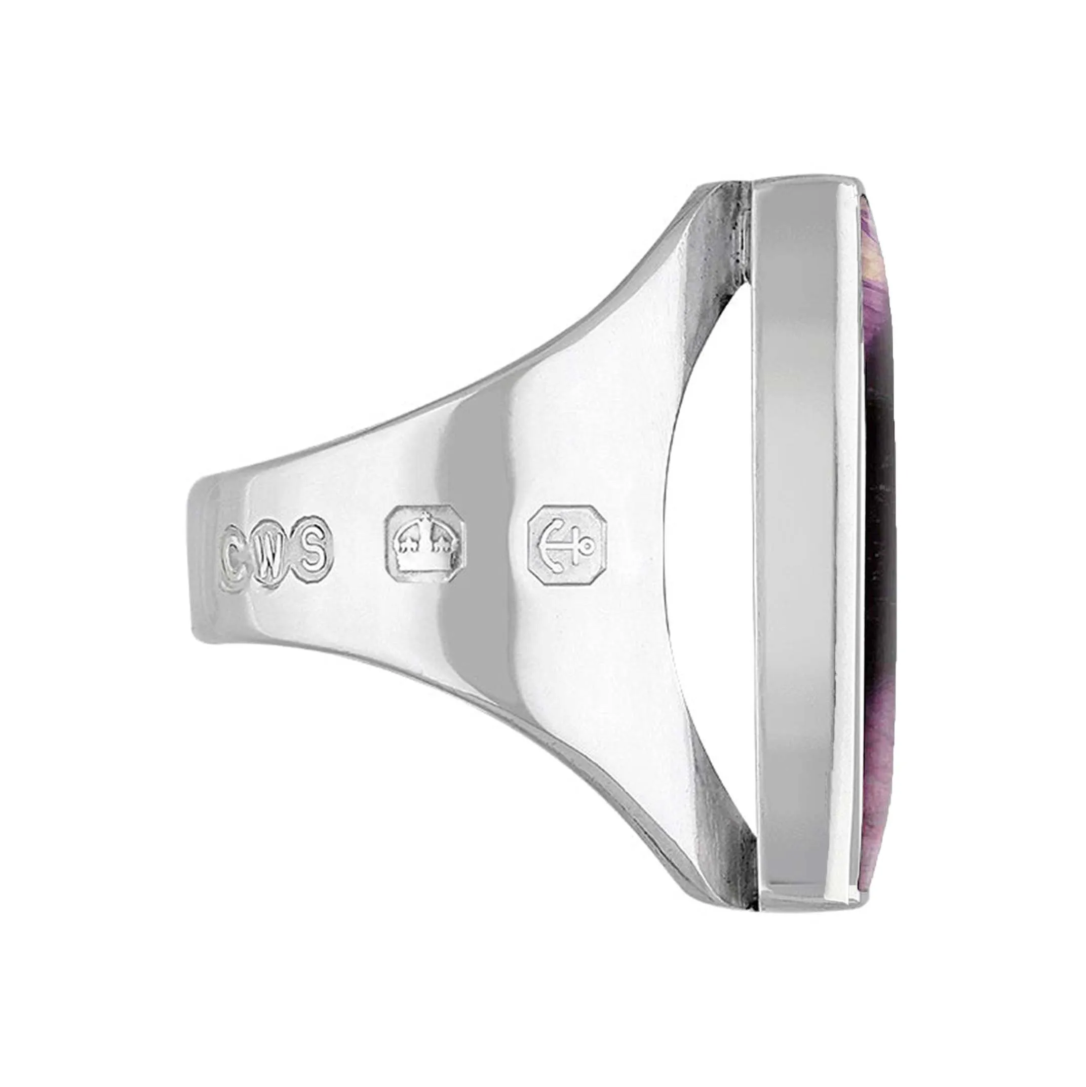 18ct White Gold Blue John King's Coronation Hallmark Medium Oblong Ring D