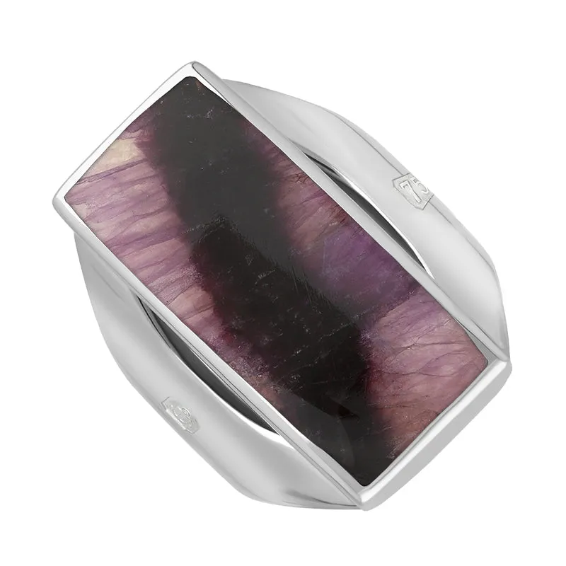 18ct White Gold Blue John King's Coronation Hallmark Medium Oblong Ring D