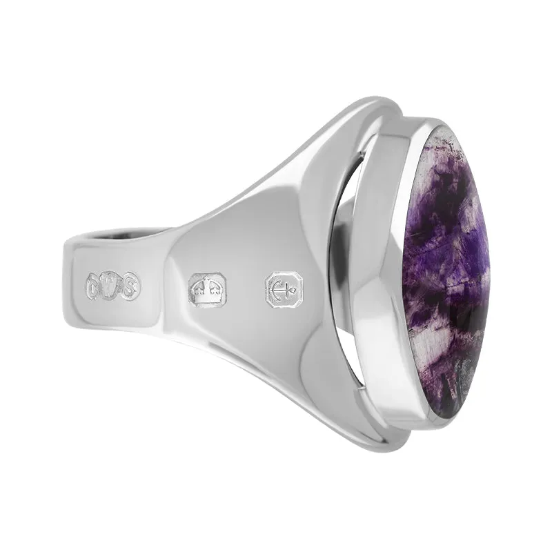 18ct White Gold Blue John King's Coronation Hallmark Small Oval Ring D
