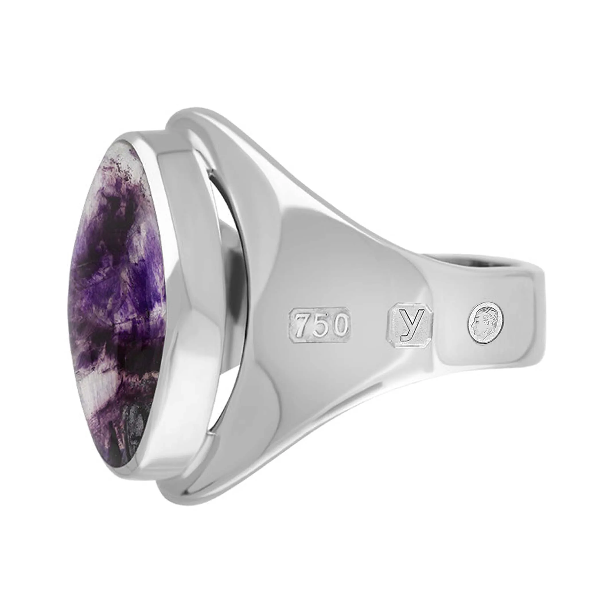 18ct White Gold Blue John King's Coronation Hallmark Small Oval Ring D