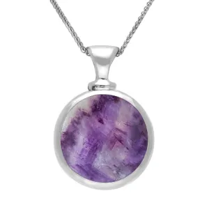 18ct White Gold Blue John Mother Of Pearl Double Sided Round Dinky Fob Necklace