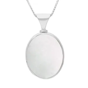18ct White Gold Blue John Mother of Pearl Hallmark Double Sided Oval Necklace