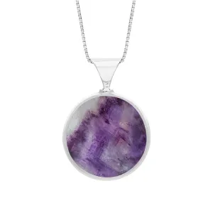 18ct White Gold Blue John Mother of Pearl King's Coronation Hallmark Double Sided Round Necklace D