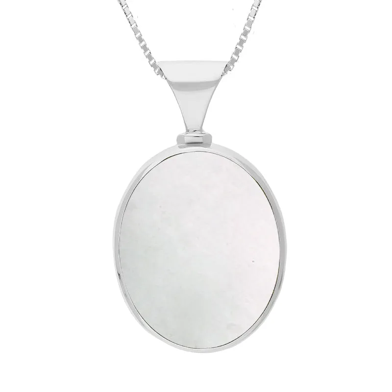 18ct White Gold Blue John Mother of Pearl Queens Jubilee Hallmark Double Sided Oval Necklace D