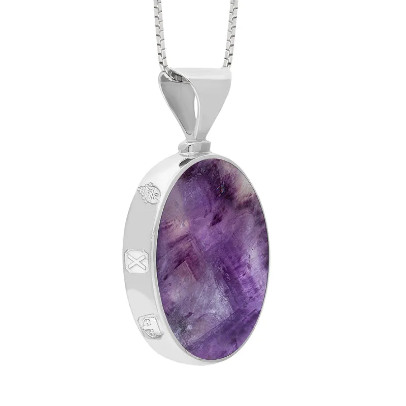 18ct White Gold Blue John Mother of Pearl Queens Jubilee Hallmark Double Sided Oval Necklace D