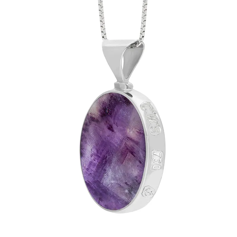 18ct White Gold Blue John Mother of Pearl Queens Jubilee Hallmark Double Sided Oval Necklace D