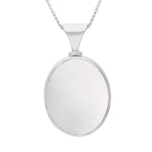18ct White Gold Blue John Mother of Pearl Queens Jubilee Hallmark Double Sided Oval Necklace D