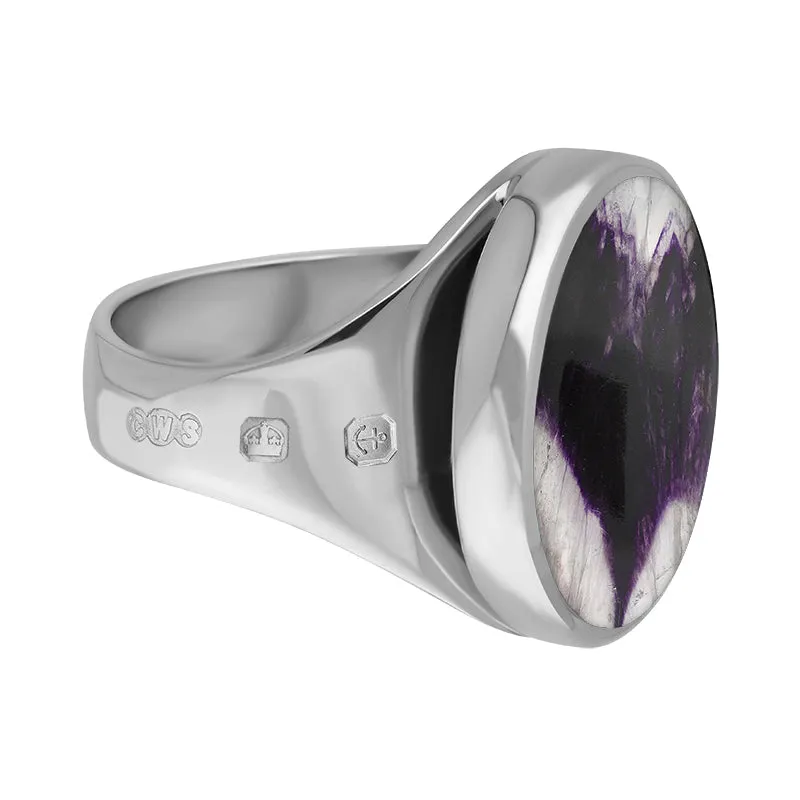 18ct White Gold Blue John Queen's Jubilee Hallmark Small Round Ring D