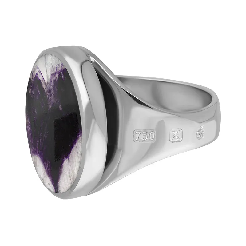 18ct White Gold Blue John Queen's Jubilee Hallmark Small Round Ring D