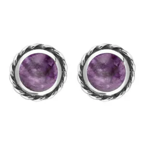 18ct White Gold Blue John Round Twist Edge Stud Earrings