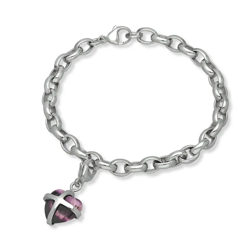18ct White Gold Blue John Small Cross Heart Charm Bracelet