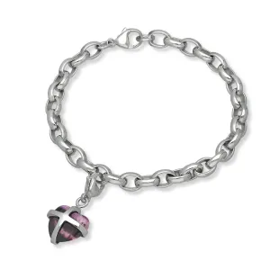 18ct White Gold Blue John Small Cross Heart Charm Bracelet