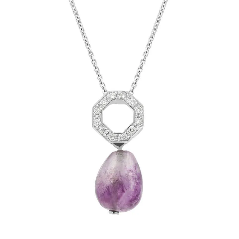 18ct White Gold Blue John Unique Diamond Egg Drop Necklace D