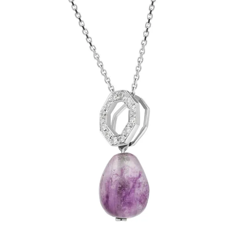 18ct White Gold Blue John Unique Diamond Egg Drop Necklace D
