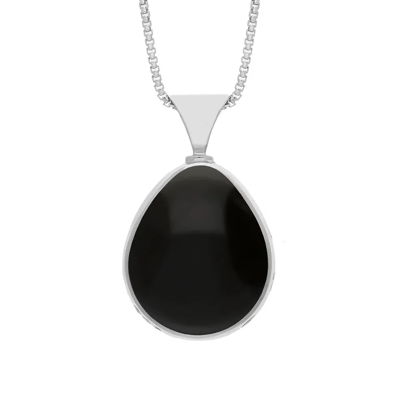 18ct White Gold Blue John Whitby Jet Hallmark Double Sided Pear-shaped Necklace