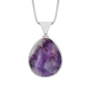 18ct White Gold Blue John Whitby Jet Hallmark Double Sided Pear-shaped Necklace