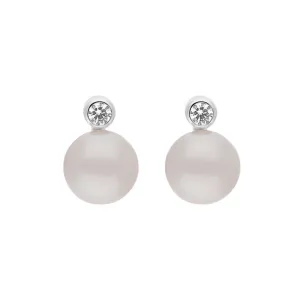 18ct White Gold Diamond Akoya Pearl Stud Earrings