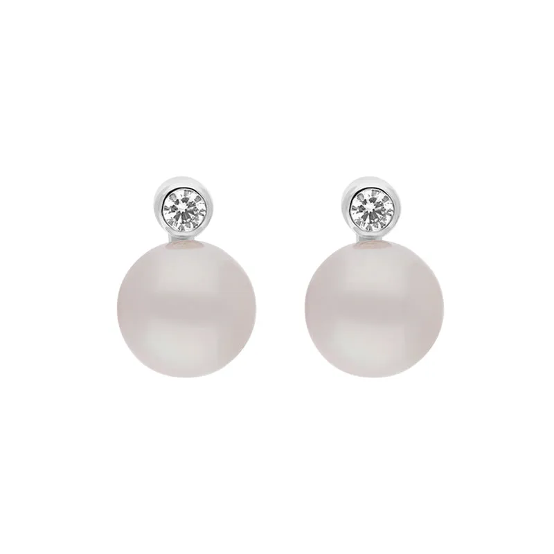 18ct White Gold Diamond Akoya Pearl Stud Earrings