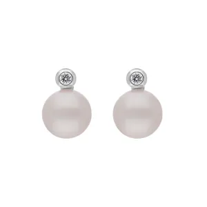 18ct White Gold Diamond Akoya Pearl Stud Earrings