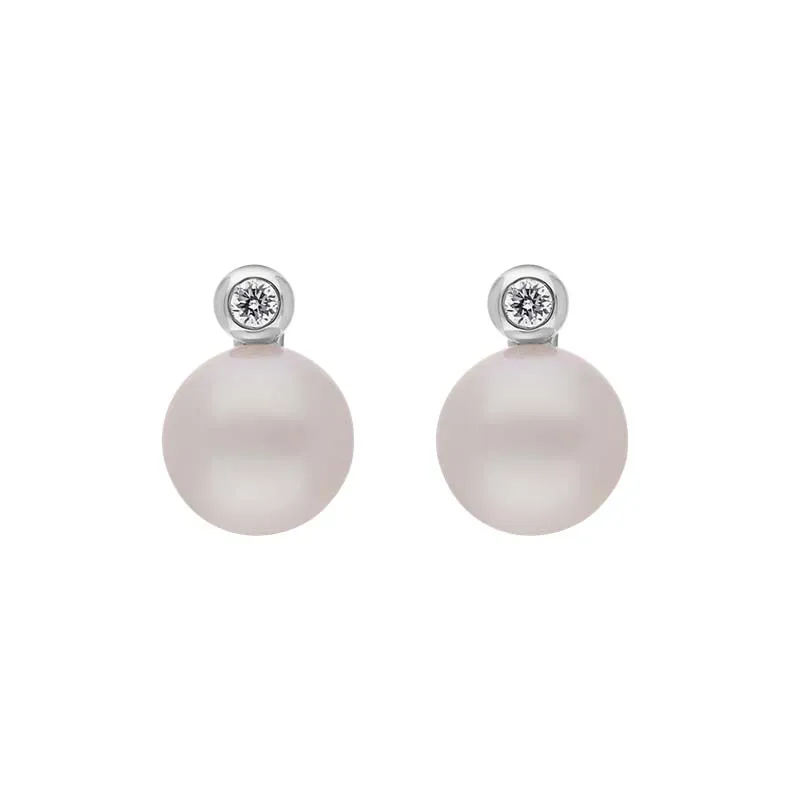 18ct White Gold Diamond Akoya Pearl Stud Earrings