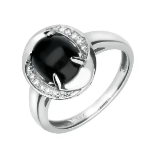 18ct White Gold Diamond and Whitby Jet Oval Pave Ring