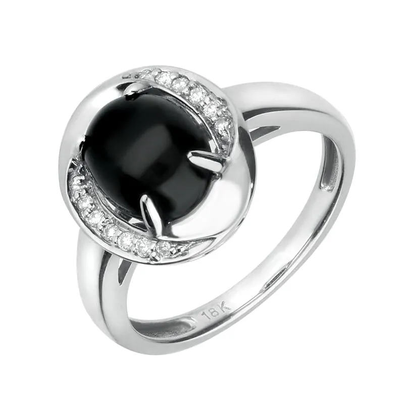 18ct White Gold Diamond and Whitby Jet Oval Pave Ring
