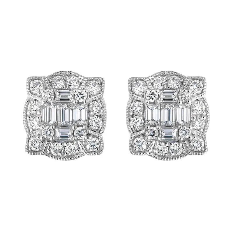 18ct White Gold Diamond Cluster Stud Earrings