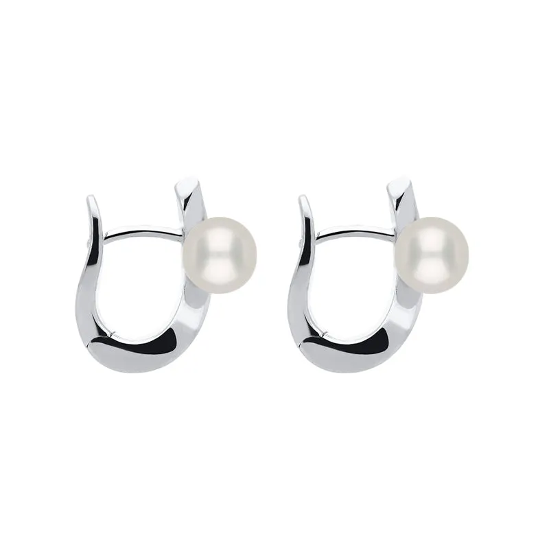 18ct White Gold Diamond Pearl Wave Stud Earrings