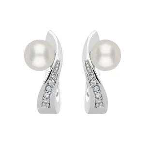 18ct White Gold Diamond Pearl Wave Stud Earrings