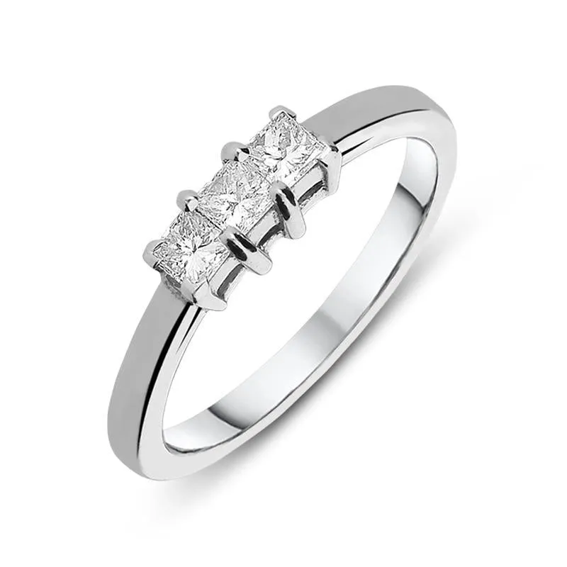 18ct White Gold Diamond Princess Cut Trilogy Ring