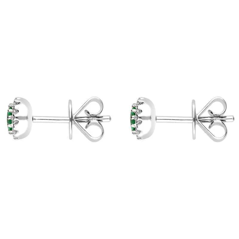 18ct White Gold Emerald and Diamond Round Stud Earrings