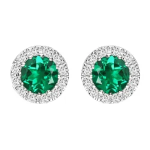 18ct White Gold Emerald and Diamond Round Stud Earrings
