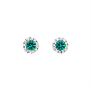 18ct White Gold Emerald and Diamond Round Stud Earrings