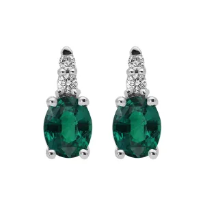 18ct White Gold Emerald and Diamond Stud Earrings