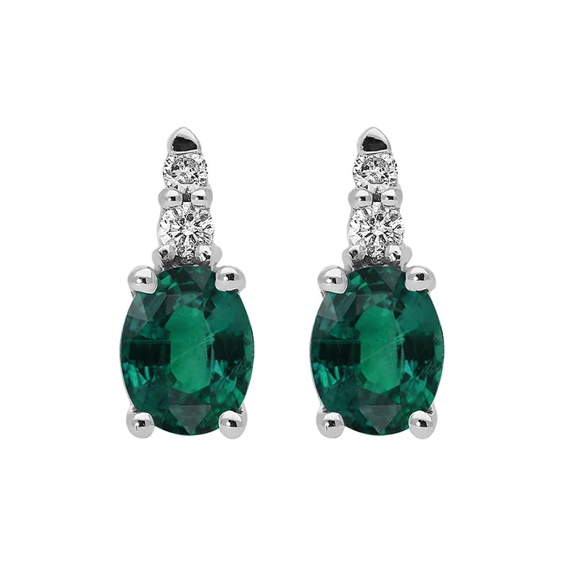 18ct White Gold Emerald and Diamond Stud Earrings