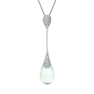 18ct White Gold Green Amethyst Diamond Pear Drop Necklace D