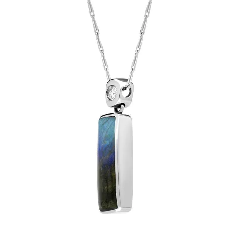 18ct White Gold Labradorite Diamond Oblong Necklace D