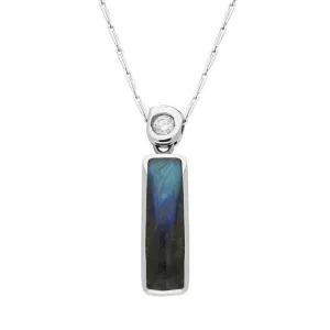 18ct White Gold Labradorite Diamond Oblong Necklace D