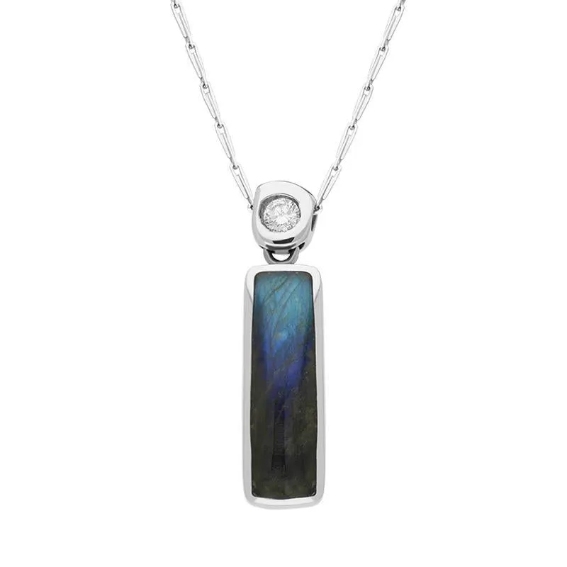 18ct White Gold Labradorite Diamond Oblong Necklace D