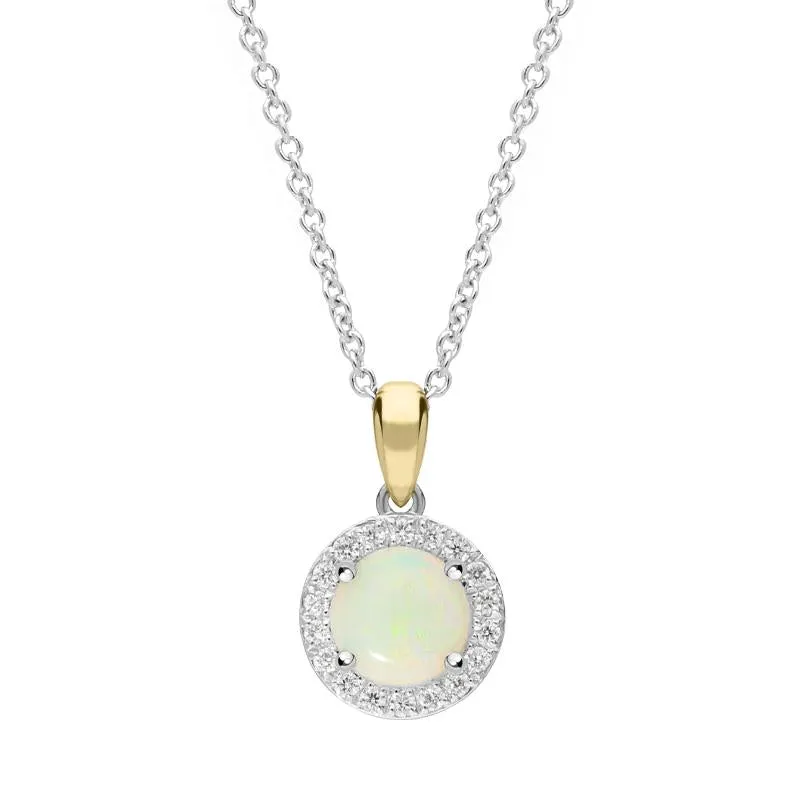 18ct White Gold Opal Diamond Round Necklace