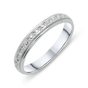 18ct White Gold Patterned Diamond Cut Wedding Ring